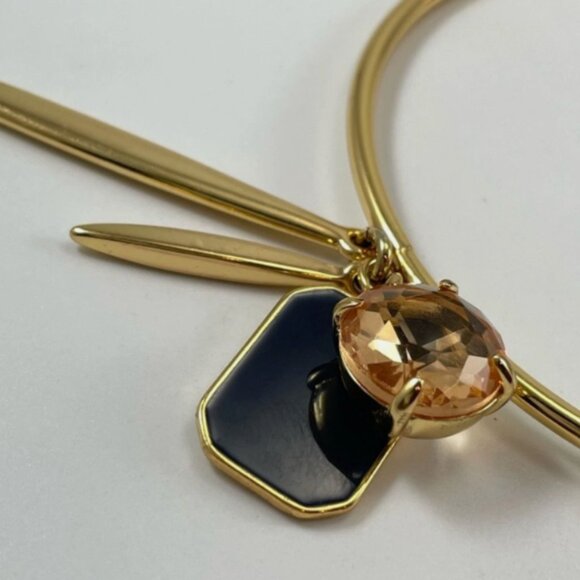 J Crew Gold Tone Rhinestone Enamel Bangle Bracelet With Four Charms - Picture 3 of 5